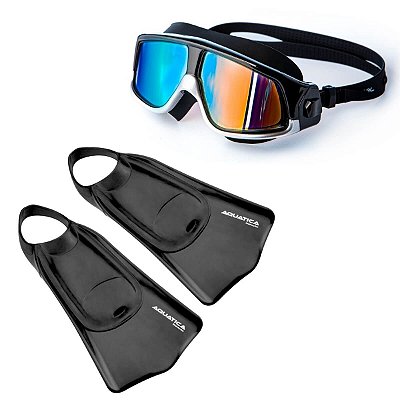 kit triathlon pé de pato e óculos proteção uv 100% e antifog