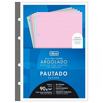 Refil Tiliflex para Caderno Argolado Colegial Académie Folhas Coloridas com Pautas Brancas 90g Tilibra