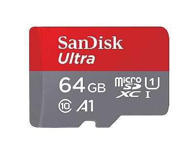 Cartão de memória Micro SD SanDisk 64GB com adaptador -  100MB/s U1 A1 - SDSQUAR-064G-GN6MA