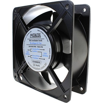 8025D12HB VENTILADOR 80X80X25MM 12VCC ROLAMENTO 3400RPM METALTEX