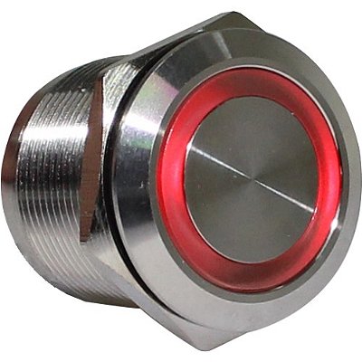 AV19IC-9R BOTÃO ANTIVANDALISMO 19MM ILUMINADO VERMELHO AÇO INOX 2REV MOMENTANEO 12V METALTEX