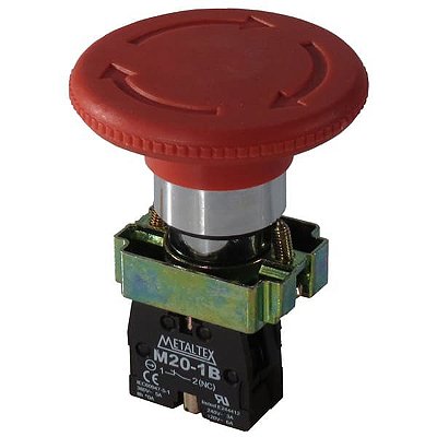 M20BYR-R-1B BOTÃO DE EMERGÊNCIA 22MM METÁLICO COM COGUMELO 60MM VERMELHO 1NF METALTEX