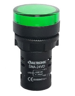 SNA-24VD SINALEIRO LED 22MM 24VCA/VCC VERDE MONOBLOCO ALTRONIC