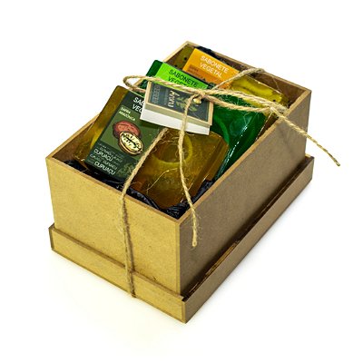 KIT P/ PRESENTE CAIXINHA DECOR P - 03 Sabonetes Vegetais Safra Amazônica 100G / 01 Caixinha Artesanal de MDF (10x15x7) - Tam P - CÓD: 0728