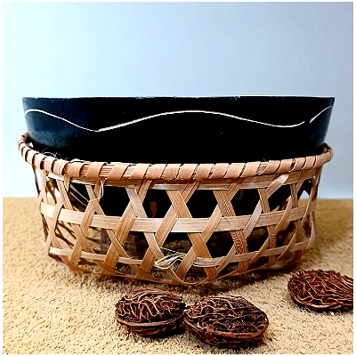 CESTA ARTESANAL PALHA VEGETAL IN NATURA - Suporte de Cuia de Tacacá - Tam Médio (15cm de Diâmetro) - UND - CÓD: 3719