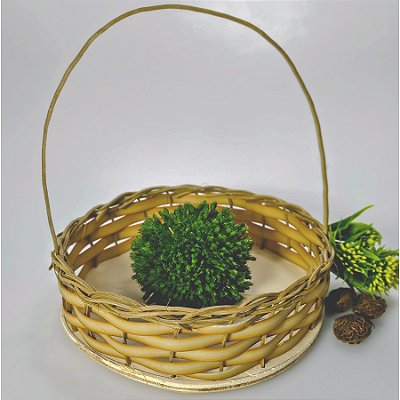 CESTA ARTESANAL CIPÓ-TITICA REDONDA C/ ALÇA - Plantio Sustentável / Palha Natural - Tam G (18cm) - CÓD: 1026