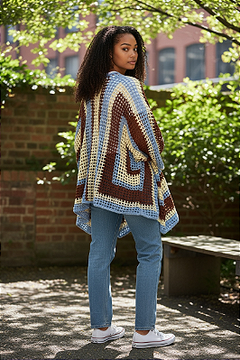 Kimono crochê azul e marrom