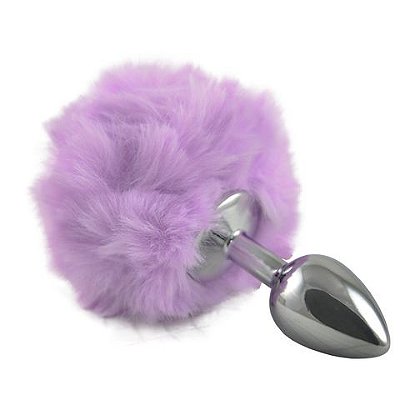 Plug anal tamanho M com pompom lilás