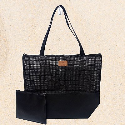 Bolsa de Praia com Necessaire na cor Preta com Tela Preta