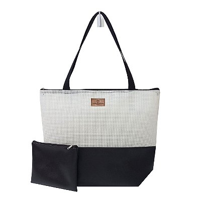 Bolsa de Praia com Necessaire na cor Preta com Tela Branca