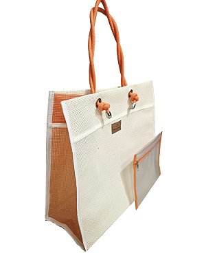 Bolsa em Tela Sling - Cor: Creme/Laranja