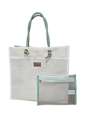 Bolsa em Tela Sling - Cor: Creme/Tiffany