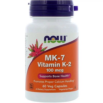 Vitamina K-2 MK-7 Now Foods Saúde Óssea Menaquinona-7 Natto 60 Cápsulas Para 2 Meses