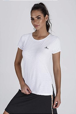T-Shirt Fitness Feminina Branca Abertura Lateral Epulari