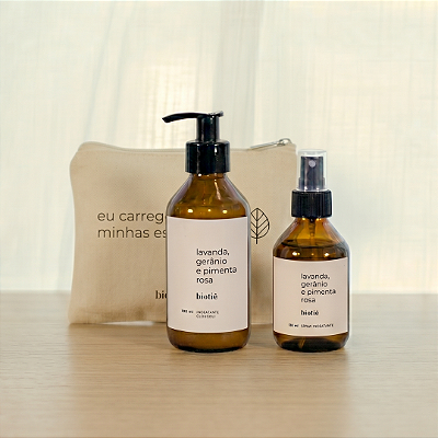 Kit hidratante corporal + spray aromaterapia + necessaire | biotiê