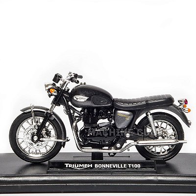 Miniatura Triumph Boneville T100 Preta - Welly 1:18