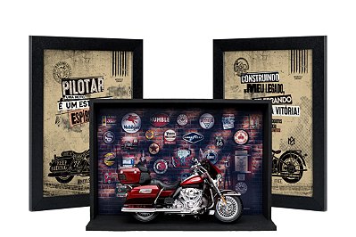 Kit Presente Harley-Davidson Electra Glide 1:12 + Expositor + Quadros