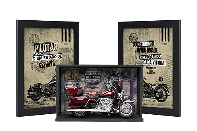 Kit Presente Harley-Davidson Electra Glide 1:12 + Expositor + Quadros