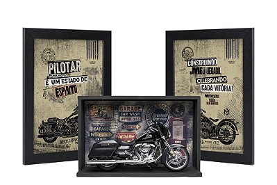 Kit Presente Harley-Davidson Street Glide 1:12 + Expositor + Quadros