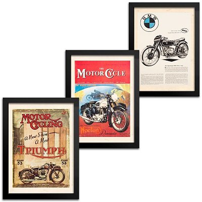 Kit 3 Quadros Moto Vintage - BMW - Norton - Triumph - 33x43cm