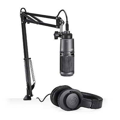 Kit Microfone Audio Technica AT2020 USB Pack - Fone M20X e Suporte