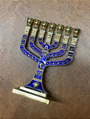 Menorá Azul com Detalhe Bege