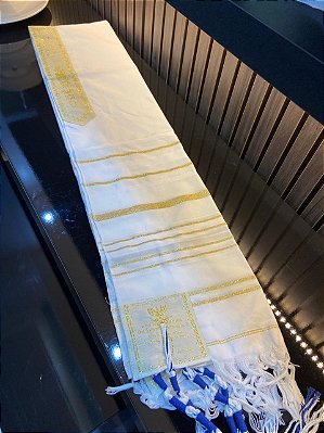 Talit Branco com Dourado 180cmX60cm
