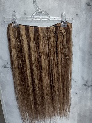 CABELO HUMANO NA TELA  MECHADO MALASIANO CASTANHO COM LOIRO MEL  47CM 6