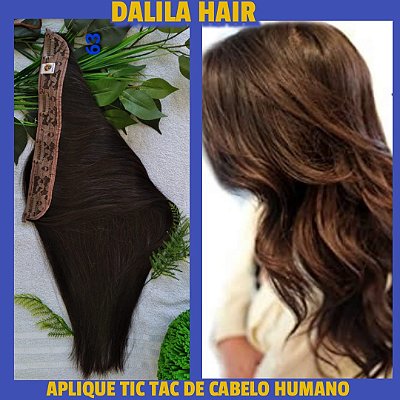 APLIQUE TIC TAC CABELO HUMANO CASTANHO ESCURO 55CM 63