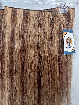 Cabelo humano castanho com luzes morena iluminada 60 cm na tela n º 79