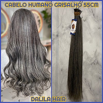 CABELO HUMANO GRISALHO LISO 55CM LIGA BEGE