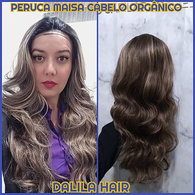 Peruca Maisa lace orgânica morena iluminada cabelo ondulado 60 cm