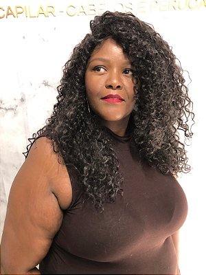 Peruca lace Natalia cacheada 50 cm cabelo organico preto