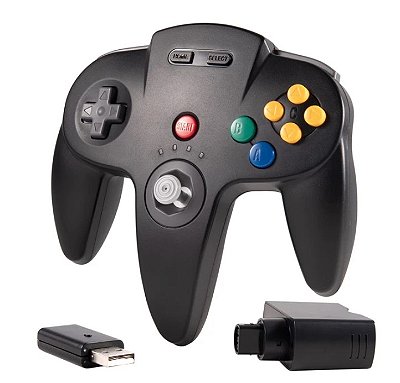 Controle Preto N64 2.4Ghz Wireless USB sem fio para N64, PC Windows, Raspberry Pi, Nintendo Switch, Mac