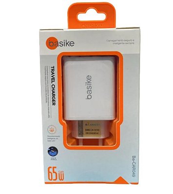 Carregador Basike Turbo Gan 65w 3 Portas (2 Tipo C + 1 USB) - Branco
