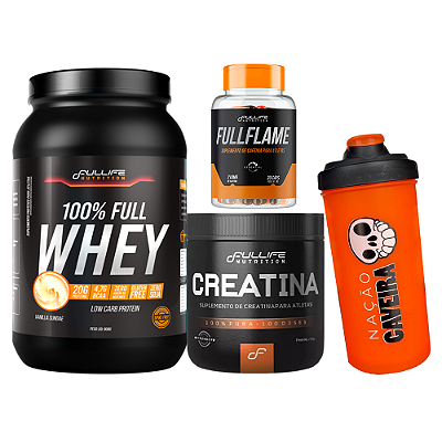 KIT TO LISO (WHEY 100% +  CREATINA 150G + FULL FLAME + COQUETELEIRA)