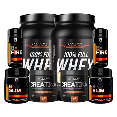 KIT PÉ NA JANELA DUPLO (2X WHEY 100% + 2X B-FIRE + 2X B-SLIM + 2X CREATINA 150G FULLIFE)