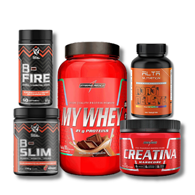 COMBO EMAGRECIMENTO: B- FIRE + B- SLIM + CREATINA + WHEY PROTEIN + MULTIVITAMÍNICO