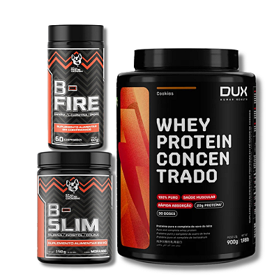 KIT FOGO NO CACHORRO (B- FIRE + B- SLIM) + WHEY PROTEIN CONCENTRADO POTE 900G DUX HUMAN HEALTH