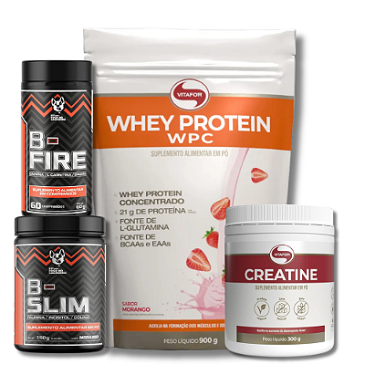 KIT FOGO NO CACHORRO ( B- FIRE + B- SLIM) + CREATINA MONOHIDRATADA 300G VITAFOR + WHEY PROTEIN WPC REFIL VITAFOR 900G