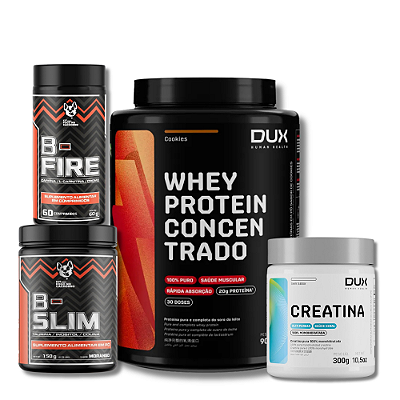 KIT FOGO FOGO NO CACHORRO (B- FIRE + B- SLIM) + CREATINA MONOHIDRATA 300X DUX + WHEY PROTEIN CONCENTRADO DUX 900G