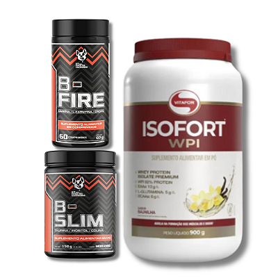 KIT FOGO NO CACHORRO (B- FIRE + B- SLIM) + WHEY PROTEIN ISOLADO VITAFOR POTE 900G