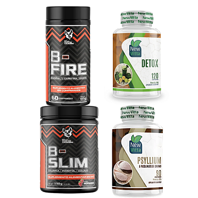 KIT FOGO NO CACHORRO (B- FIRE + B- SLIM) + DETOX NEW VITTA 120 COMP. + PSYLLIUM COM PICOLINATO DE CROMO NEW VITTA 90 COMP.
