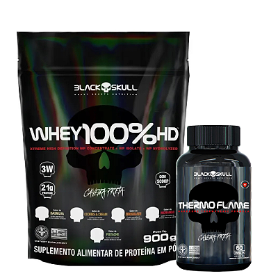 WHEY PROTEIN 100% HD BLACK SKULL 900G + THERMO FLAME 60 TABLETES
