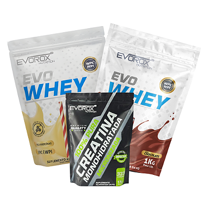 KIT 2X WHEY PROTEIN EVO WHEY 900G REFIL + CREATINA MONOHIDRATADA EVOROX 500G