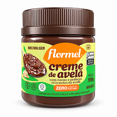 CREME DE AVELÃ COM CACAU E PEDAÇOS CROCANTES DE AVELÃ ZERO 150G - FLORMEL