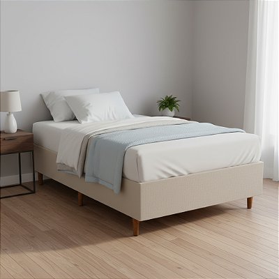 Base Cama Box Solteiro Padrão 88x188x37 Cor Bege