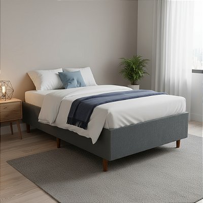 Base Cama Box Solteiro Padrão 88x188x37 Cor Cinza