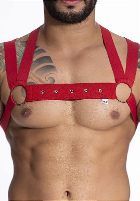 HARNESS - em Elástico com Ilhós e Argolas de Metal - Cor: Vermelho | HE010