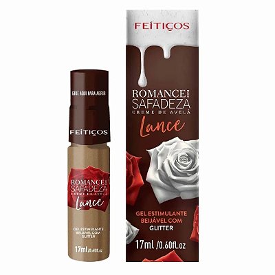 ROMANCE COM SAFADEZA LANCE - Gel Excitante Beijável Com Gliter- Sabor: Creme de Avelã 17ML